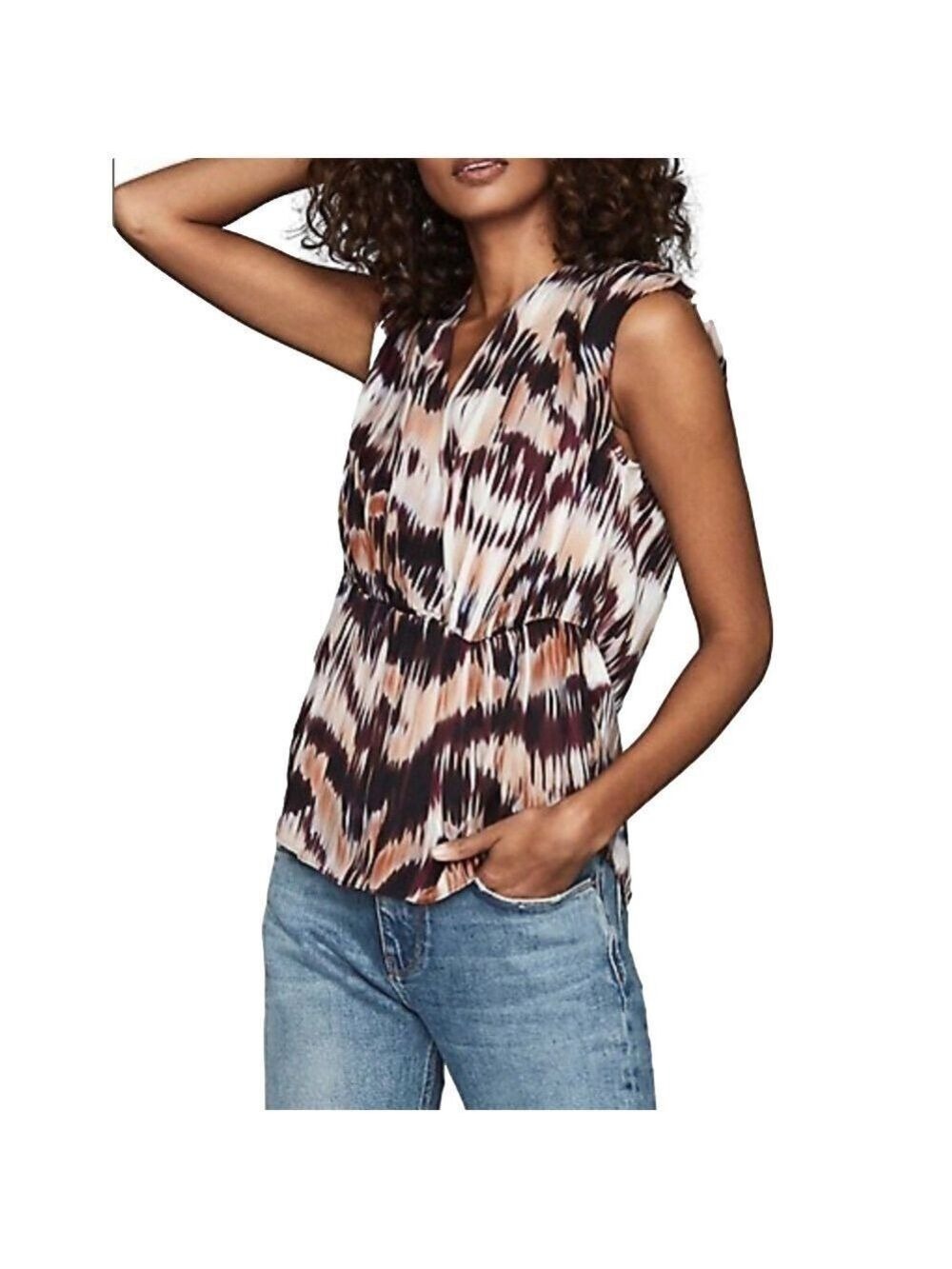 Reiss Sophia Ilat Printed Wrap Front Sleeveless Blouse in Pink Size 4